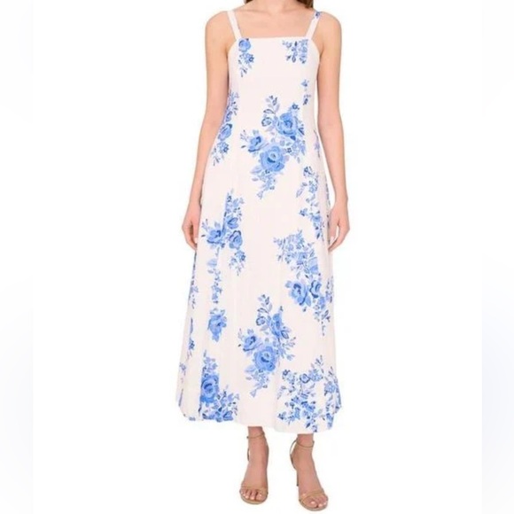 Halogen Dresses & Skirts - NEW Halogen Blue Sleeveless Floral Print Midi Dress Sz XL Vacation Summer Spring